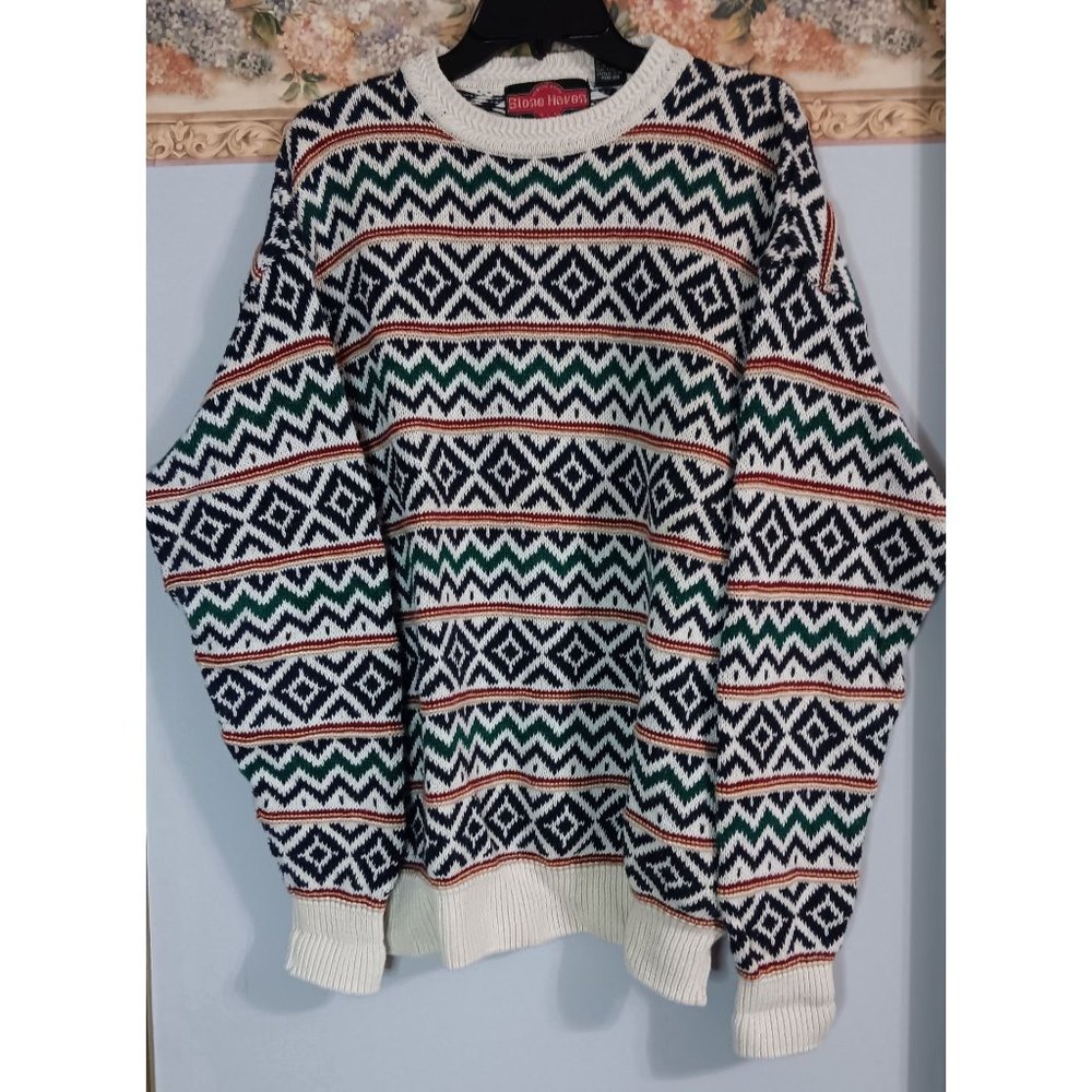 Stone Haven Large Vintage Knit Casual Cottage Multicolor Occasion Sweater